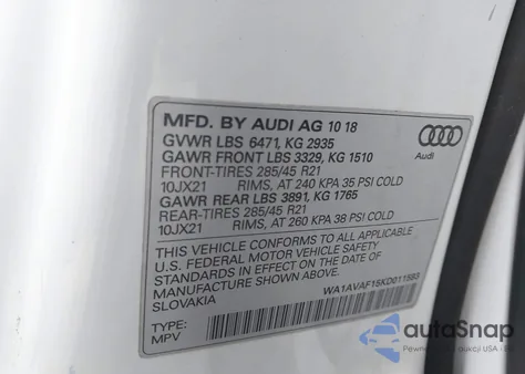 2019 Audi Q8 55 Premium from USA, damaged, VIN WA1AVAF15KD011593